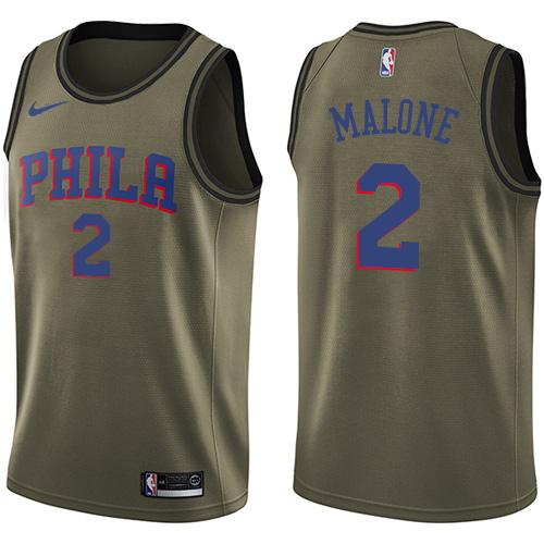 Nike 76ers #2 Moses Malone Green Salute to Service Youth NBA Swingman Jersey