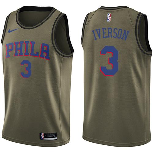 Nike 76ers #3 Allen Iverson Green Salute to Service Youth NBA Swingman Jersey