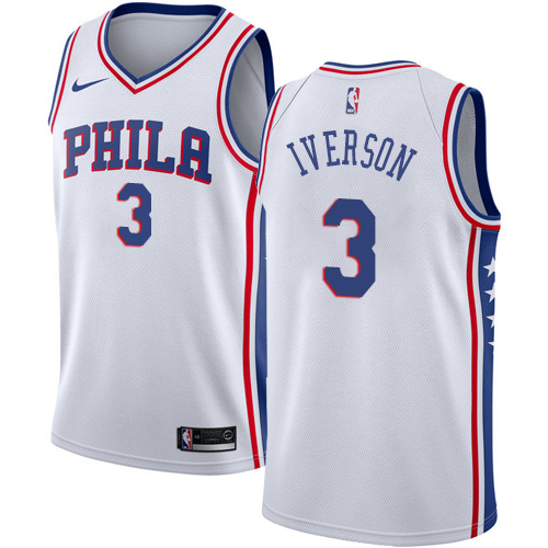 Nike 76ers #3 Allen Iverson White Youth NBA Swingman Association Edition Jersey