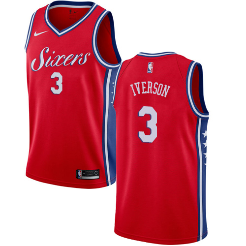 Nike 76ers #3 Allen Iverson Red Youth NBA Swingman Statement Edition Jersey