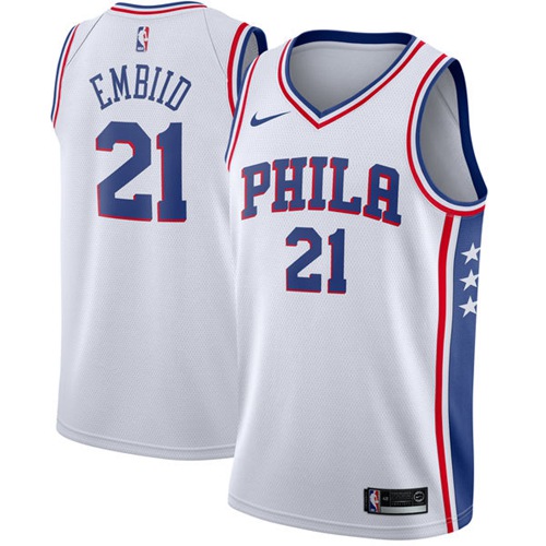 Nike 76ers #21 Joel Embiid White Youth NBA Swingman Association Edition Jersey