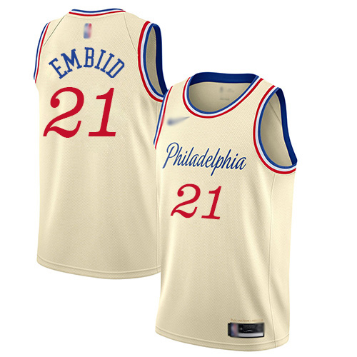 76ers #21 Joel Embiid Cream Youth Basketball Swingman City Edition 2019/20 Jersey