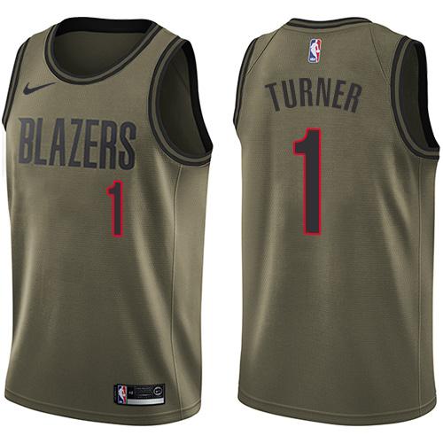 Nike Blazers #1 Evan Turner Green Salute to Service Youth NBA Swingman Jersey