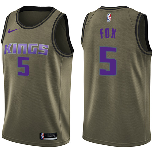 Nike Kings #5 De'Aaron Fox Green Salute to Service Youth NBA Swingman Jersey