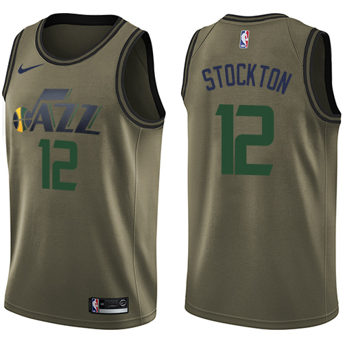 Nike Jazz #12 John Stockton Green Salute to Service Youth NBA Swingman Jersey - Click Image to Close