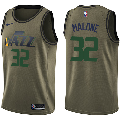 Nike Jazz #32 Karl Malone Green Salute to Service Youth NBA Swingman Jersey - Click Image to Close