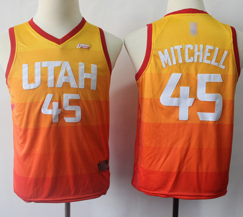 Jazz #45 Donovan Mitchell Orange Youth Basketball Swingman City Edition 2019/20 Jersey