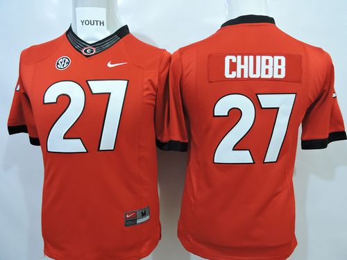 Bulldogs #27 Nick Chubb Red Stitched Youth NCAA Jersey