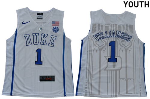 Blue Devils #1 Zion Williamson White Basketball Elite Stitched Youth College Jersey