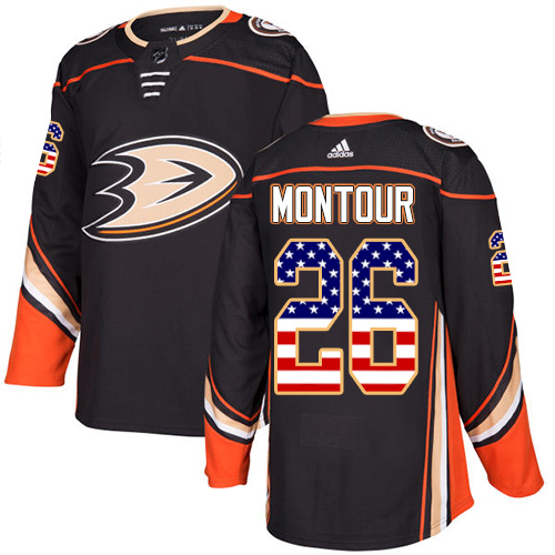 Adidas Ducks #26 Brandon Montour Black Home Authentic USA Flag Youth Stitched NHL Jersey - Click Image to Close