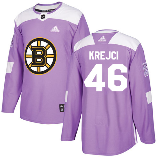 Adidas Bruins #46 David Krejci Purple Authentic Fights Cancer Youth Stitched NHL Jersey - Click Image to Close