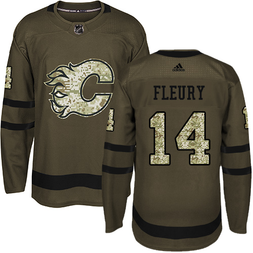 Adidas Flames #14 Theoren Fleury Green Salute to Service Stitched Youth NHL Jersey - Click Image to Close