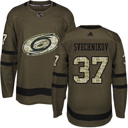 Adidas Hurricanes #37 Andrei Svechnikov Green Salute to Service Stitched Youth NHL Jersey