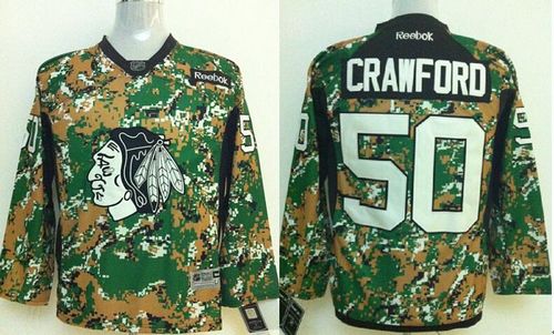 Blackhawks #50 Corey Crawford Camo Veterans Day Practice Stitched Youth NHL Jersey