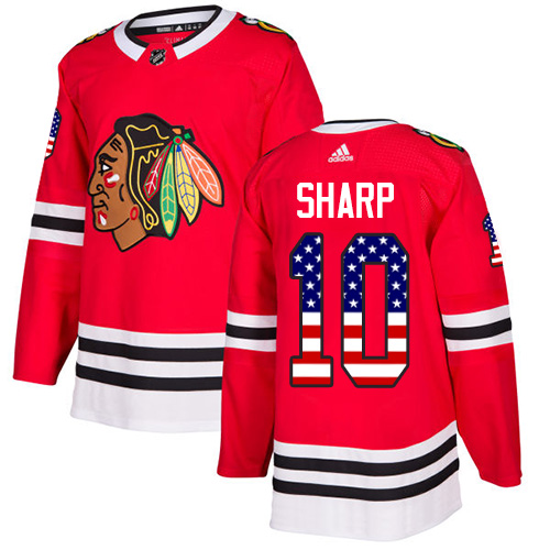 Adidas Blackhawks #10 Patrick Sharp Red Home Authentic USA Flag Stitched Youth NHL Jersey - Click Image to Close