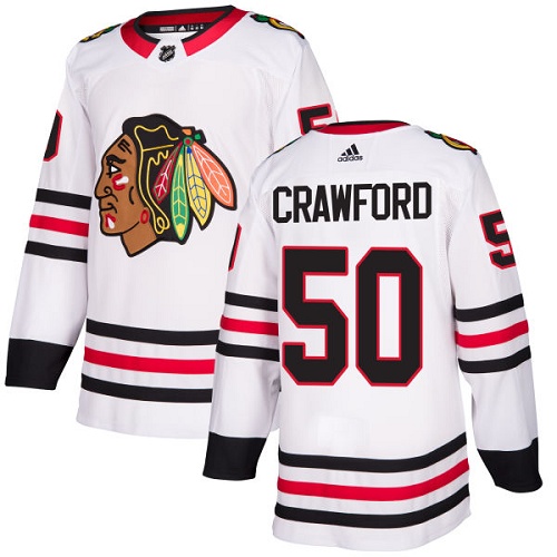 Adidas Blackhawks #50 Corey Crawford White Road Authentic Stitched Youth NHL Jersey