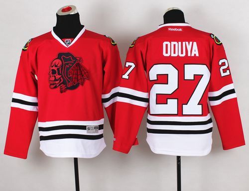 Blackhawks #27 Johnny Oduya Red(Red Skull) Stitched Youth NHL Jersey - Click Image to Close