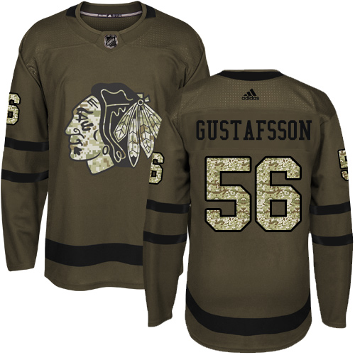 Adidas Blackhawks #56 Erik Gustafsson Green Salute to Service Stitched Youth NHL Jersey