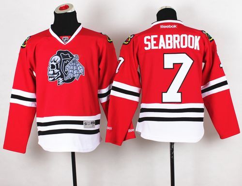 Blackhawks #7 Brent Seabrook Red(White Skull) Stitched Youth NHL Jersey