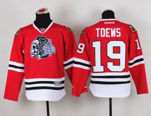 Blackhawks #19 Jonathan Toews Red(White Skull) Stitched Youth NHL Jersey