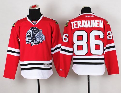 Blackhawks #86 Teuvo Teravainen Red(White Skull) Stitched Youth NHL Jersey