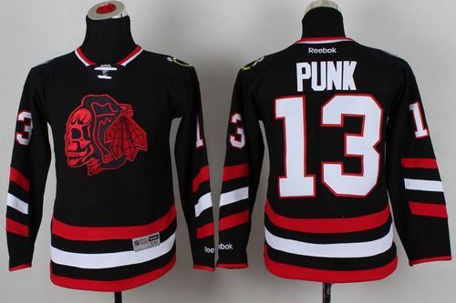 Blackhawks #13 Punk Black(Red Skull) 2014 Stadium Series Stitched Youth NHL Jersey - Click Image to Close