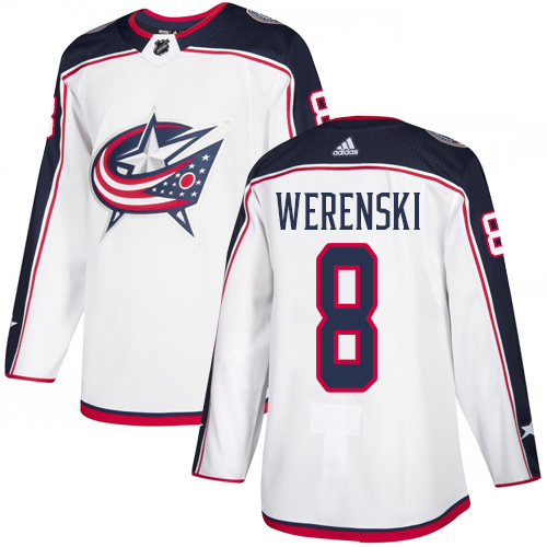 Adidas Blue Jackets #8 Zach Werenski White Road Authentic Stitched Youth NHL Jersey