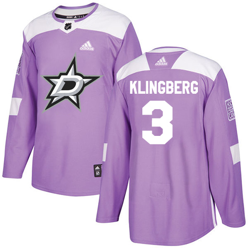 Adidas Stars #3 John Klingberg Purple Authentic Fights Cancer Youth Stitched NHL Jersey - Click Image to Close