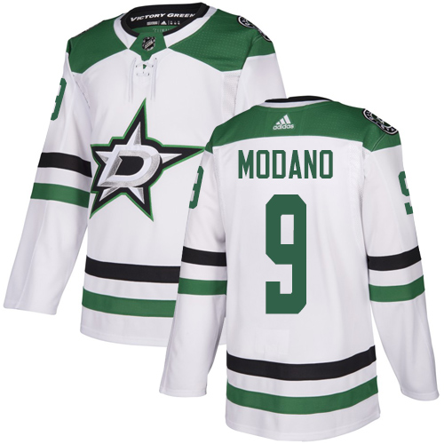 Adidas Stars #9 Mike Modano White Road Authentic Youth Stitched NHL Jersey - Click Image to Close