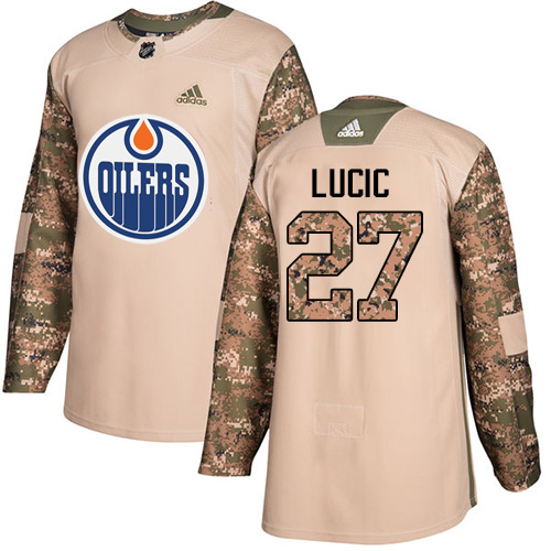 Adidas Oilers #27 Milan Lucic Camo Authentic 2017 Veterans Day Stitched Youth NHL Jersey - Click Image to Close