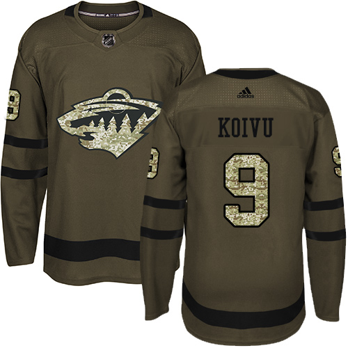 Adidas Wild #9 Mikko Koivu Green Salute to Service Stitched Youth NHL Jersey - Click Image to Close