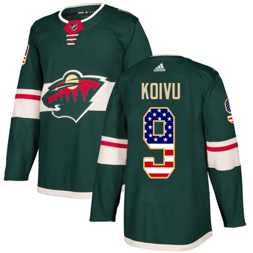 Adidas Wild #9 Mikko Koivu Green Home Authentic USA Flag Stitched Youth NHL Jersey - Click Image to Close