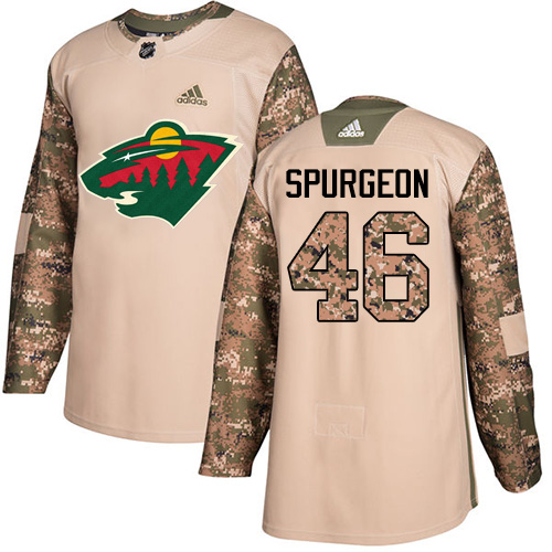 Adidas Wild #46 Jared Spurgeon Camo Authentic 2017 Veterans Day Stitched Youth NHL Jersey