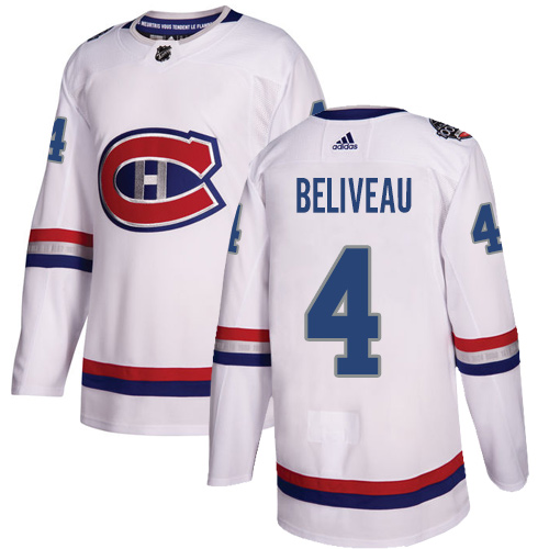 Adidas Canadiens #4 Jean Beliveau White Authentic 2017 100 Classic Stitched Youth NHL Jersey