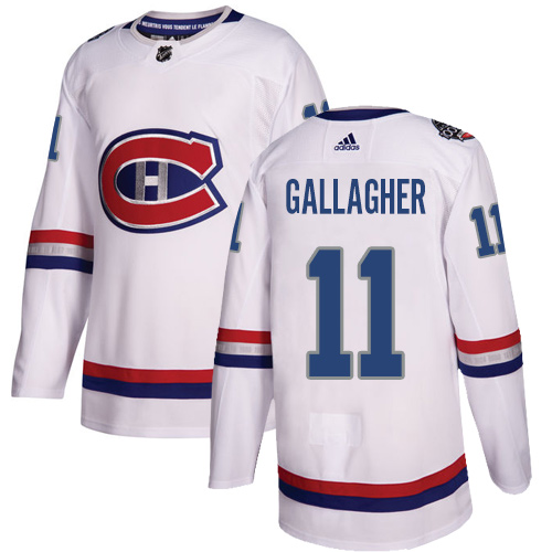 Adidas Canadiens #11 Brendan Gallagher White Authentic 2017 100 Classic Stitched Youth NHL Jersey - Click Image to Close