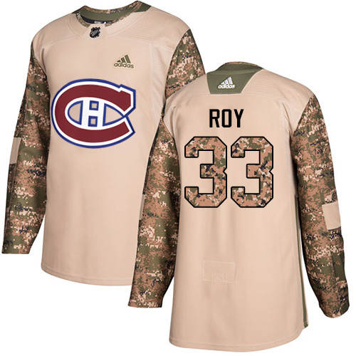 Adidas Canadiens #33 Patrick Roy Camo Authentic 2017 Veterans Day Stitched Youth NHL Jersey