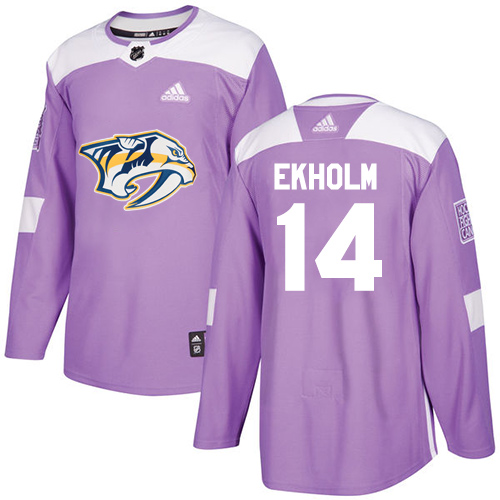 Adidas Predators #14 Mattias Ekholm Purple Authentic Fights Cancer Stitched Youth NHL Jersey