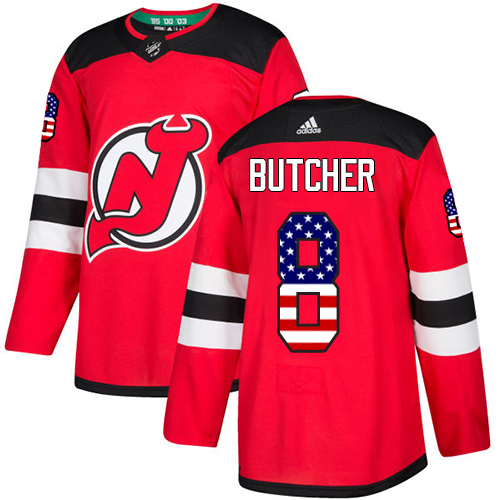 Adidas Devils #8 Will Butcher Red Home Authentic USA Flag Stitched Youth NHL Jersey - Click Image to Close