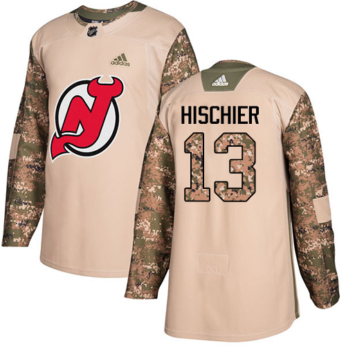 Adidas Devils #13 Nico Hischier Camo Authentic 2017 Veterans Day Stitched Youth NHL Jersey - Click Image to Close