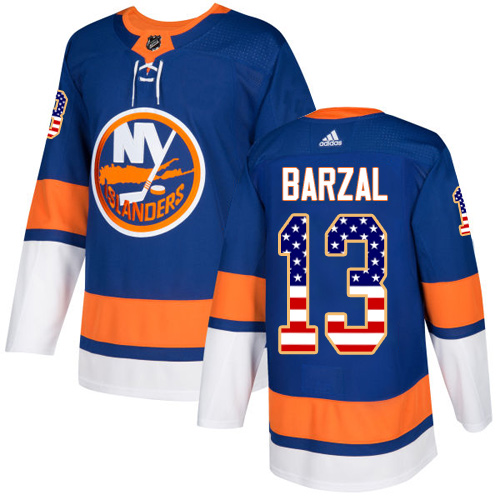 Adidas Islanders #13 Mathew Barzal Royal Blue Home Authentic USA Flag Stitched Youth NHL Jersey