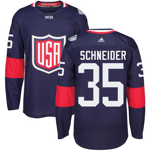 Team USA #35 Cory Schneider Navy Blue 2016 World Cup Stitched Youth NHL Jersey - Click Image to Close