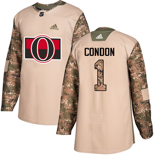 Adidas Senators #1 Mike Condon Camo Authentic 2017 Veterans Day Stitched Youth NHL Jersey