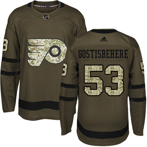 Adidas Flyers #53 Shayne Gostisbehere Green Salute to Service Stitched Youth NHL Jersey