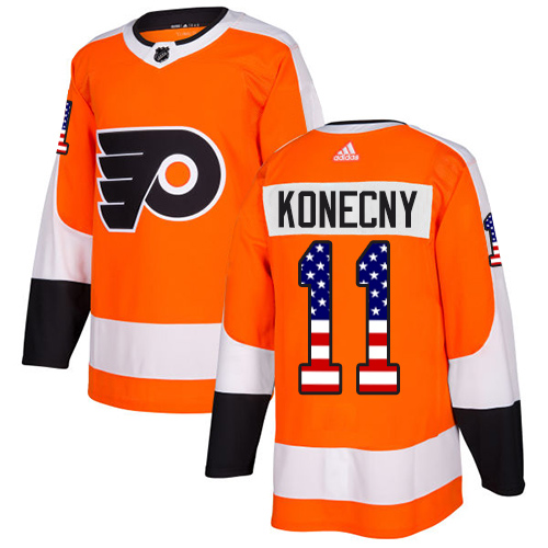 Adidas Flyers #11 Travis Konecny Orange Home Authentic USA Flag Stitched Youth NHL Jersey