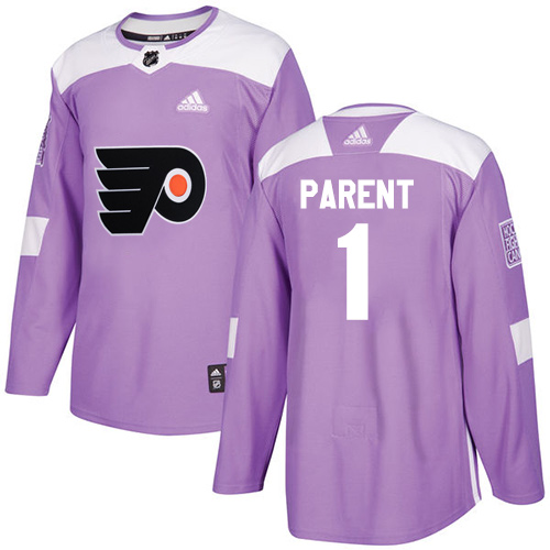 Adidas Flyers #1 Bernie Parent Purple Authentic Fights Cancer Stitched Youth NHL Jersey