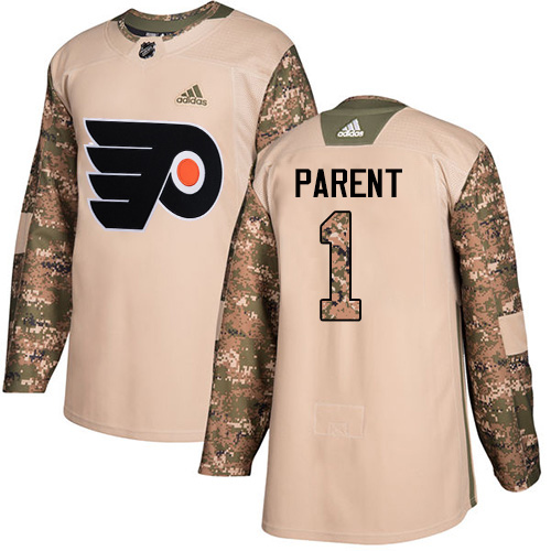 Adidas Flyers #1 Bernie Parent Camo Authentic 2017 Veterans Day Stitched Youth NHL Jersey