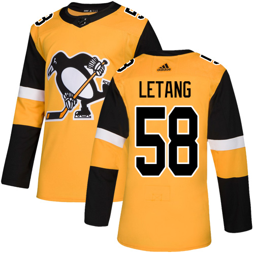 Adidas Penguins #58 Kris Letang Gold Alternate Authentic Stitched Youth NHL Jersey - Click Image to Close