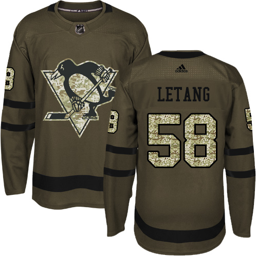 Adidas Penguins #58 Kris Letang Green Salute to Service Stitched Youth NHL Jersey