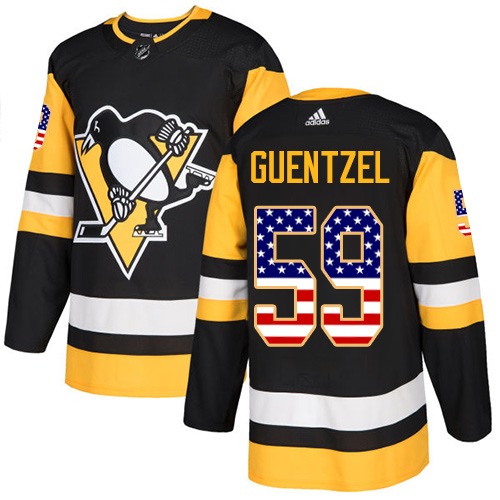 Adidas Penguins #59 Jake Guentzel Black Home Authentic USA Flag Stitched Youth NHL Jersey - Click Image to Close