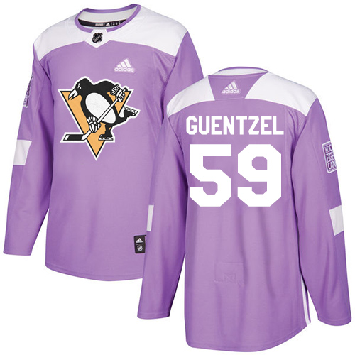 Adidas Penguins #59 Jake Guentzel Purple Authentic Fights Cancer Stitched Youth NHL Jersey